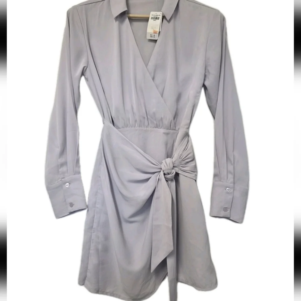 Abercrombie & Fitch Size Small Ruched Long Sleeve V Neck Purple Party Dress NEW